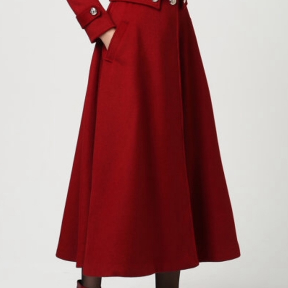 Custom Wool Pea Coat in Red - Picture 2 of 5